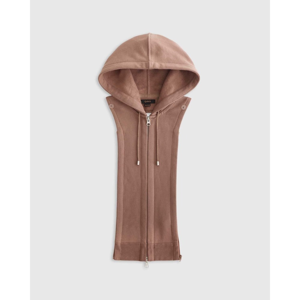 Hoodie Blazer Insert Quince XS/S/M Taupe Organic Cotton Sleeveless Hooded Vest
